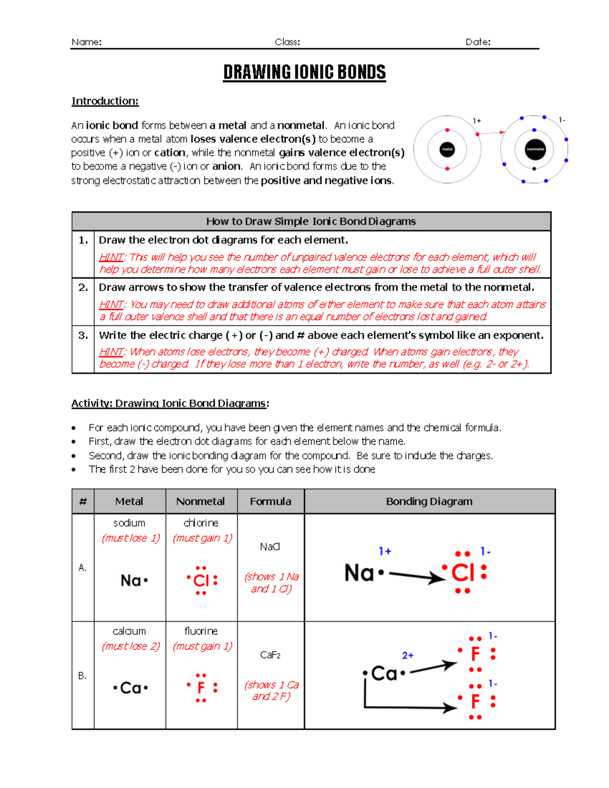 WS Drawing Ionic Bond Diagrams For Chemistry Concepts Studocu