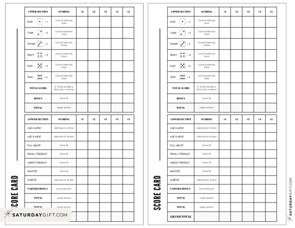 yahtzee score card printable
